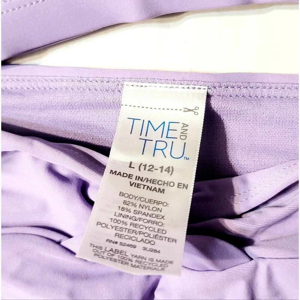 Time & Tru Women's L 12/14 Keyhole Halter Top + High Waisted Bikini Lavender NWT